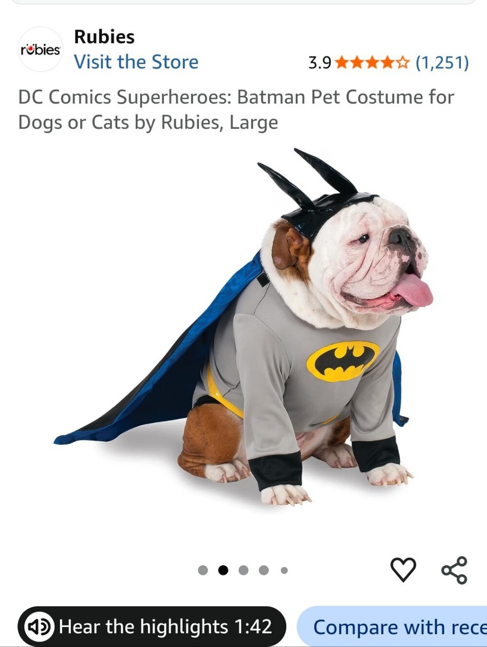 New Batman Pet Costume~Superheros~Rubies~Medium